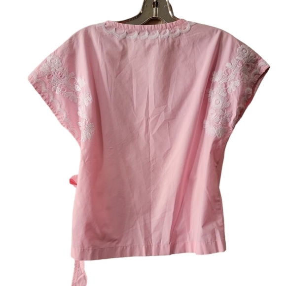 Madewell Pink Embroidered Side Tied Wrap Top Blouse Cotton Size S ? - Picture 6 of 12